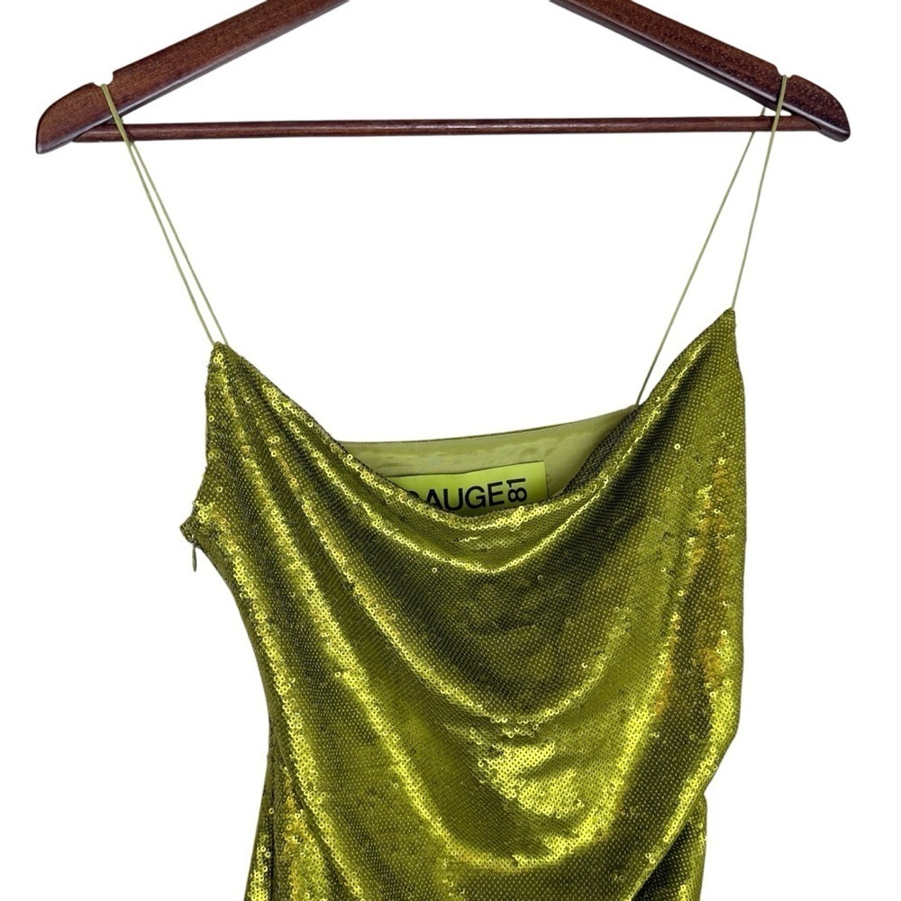 Gauge81 Almora Sequin Mini Dress Lime Green Sz 36 S Ruched Designer Party - Picture 7 of 13